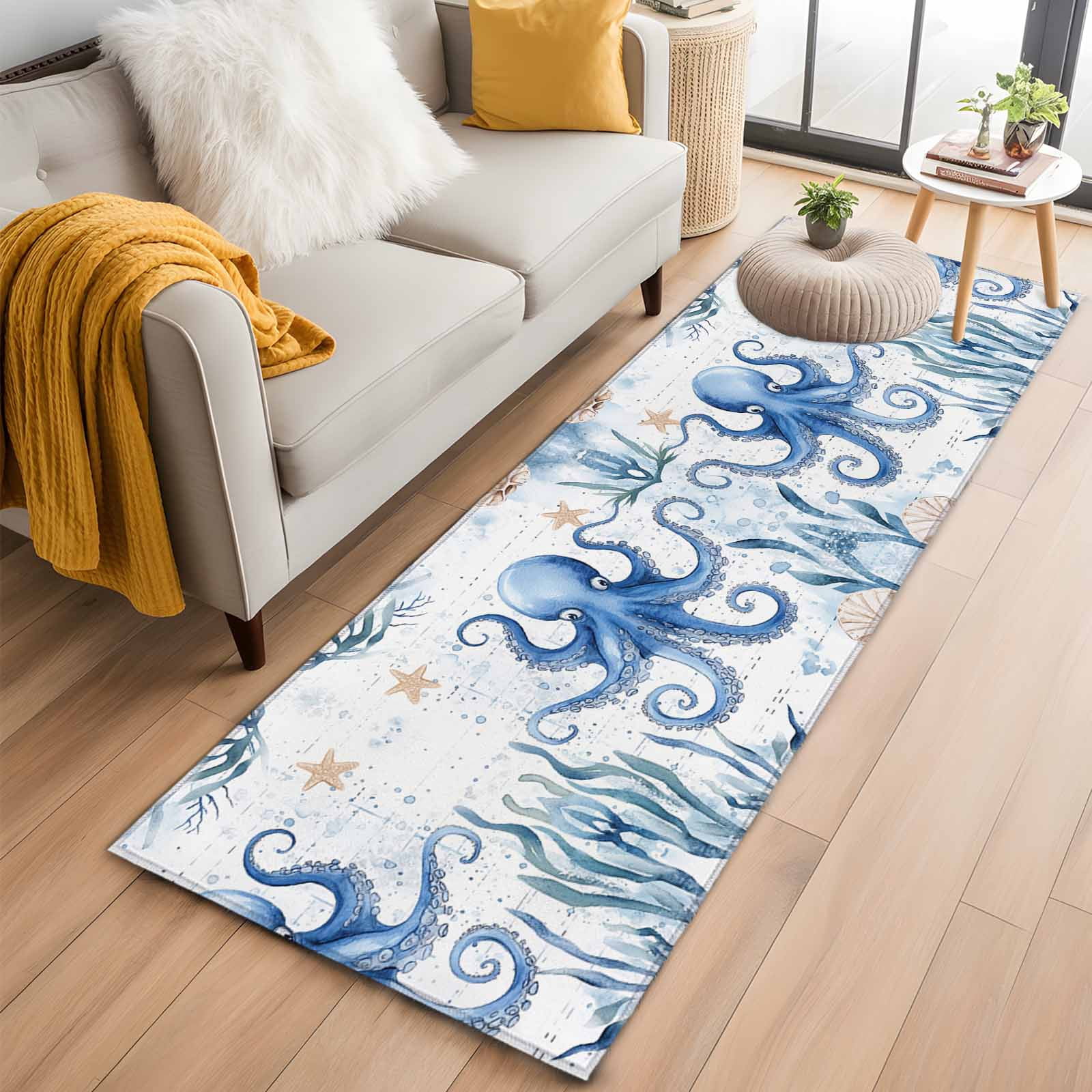 2'x6' Rug Runners for Hallways Kitchen, Coastal Octopus Non Slip ...