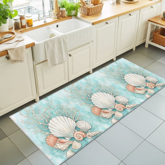 2'x6' Rug Runners for Hallways Kitchen, Coastal Seashells Non Slip ...