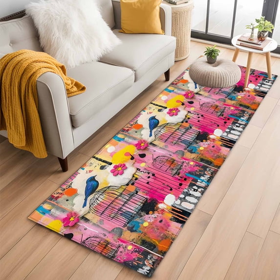 2'x6' Rug Runners for Hallways Kitchen, Colorful Oil Painted Non Slip Entryway Beside Floor Carpet Runner, Contemporary Abstract Geometric Washable Laundry Room Bedroom Throw Rugs Mat for Family Pet