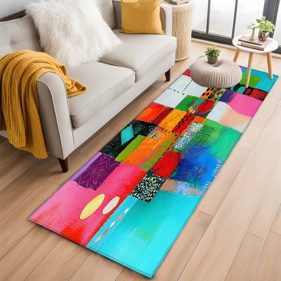 2'x6' Rug Runners for Hallways Kitchen, Colorful Oil Painted Non Slip Entryway Beside Floor Carpet Runner, Modern Abstract Art Vintage Washable Laundry Room Bedroom Throw Rugs Mat for Family Pet