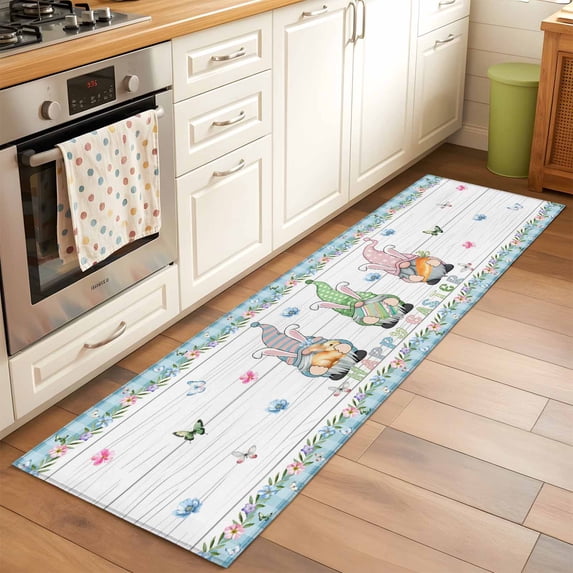2'x6' Rug Runners for Hallways Kitchen, Easter Non Slip Entryway Beside Floor Carpet Runner, Farmhouse Gnomes Flowers Rabbit Eggs Check Wooden Laundry Room Bedroom Throw Rugs Mat for Family Pet