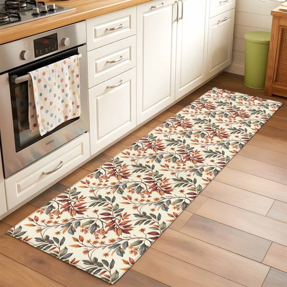 2'x6' Rug Runners for Hallways Kitchen, Fall Leaves Non Slip Entryway Beside Floor Carpet Runner, Farmhouse Beige Botanical Branch Washable Laundry Room Bedroom Throw Rugs Mat for Family Pet