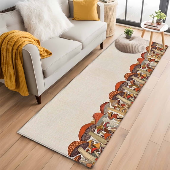 2'x6' Rug Runners for Hallways Kitchen, Fall Mushroom Non Slip Entryway Beside Floor Carpet Runner, Thanksgiving Botanical Farmhouse Burlap Washable Laundry Room Bedroom Throw Rugs Mat for Family Pet