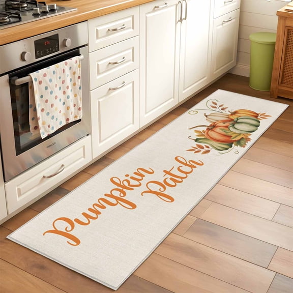 2'x6' Rug Runners for Hallways Kitchen, Fall Pumpkins Non Slip Entryway Beside Floor Carpet Runner, Thanksgiving Vintage Country Harvest Leaf Laundry Room Bedroom Throw Rugs Mat for Family Pet