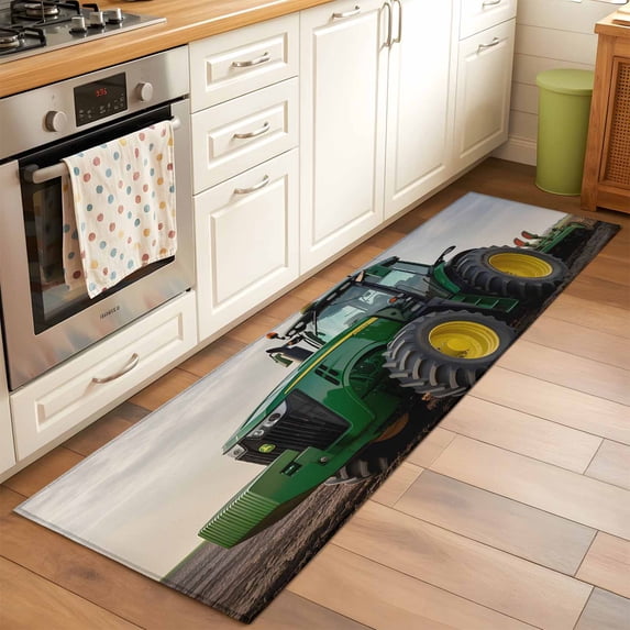 2'x6' Rug Runners for Hallways Kitchen, Farm Tractor Non Slip Entryway Beside Floor Carpet Runner, Green Truck Country Rustic Field Harvester Laundry Room Bedroom Throw Rugs Mat for Family Pet