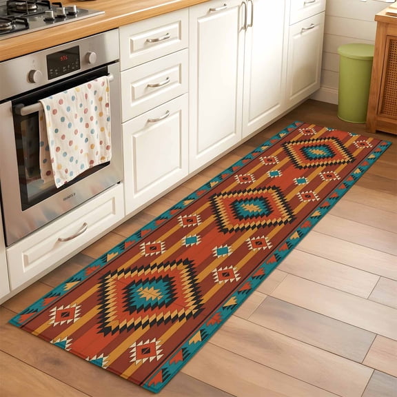 2'x6' Rug Runners for Hallways Kitchen, Farmhouse Aztec Non Slip Entryway Beside Floor Carpet Runner, Southwest Brown Geometric Retro Washable Laundry Room Bedroom Throw Rugs Mat for Family Pet