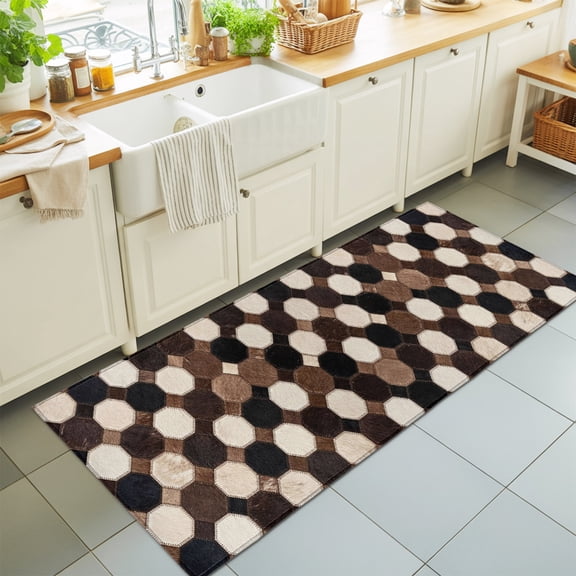 2'x6' Rug Runners for Hallways Kitchen, Farmhouse Cow Print Non Slip Entryway Beside Floor Carpet Runner, Country Polka Dot Cowhide Brown Black Washable Laundry Room Bedroom Throw Rugs Mat