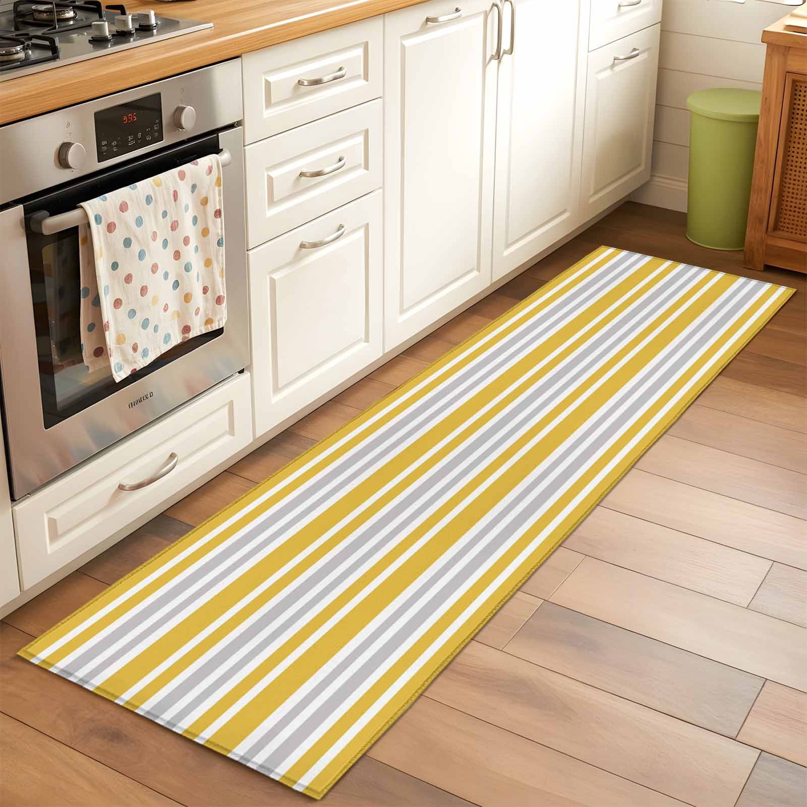 Horizontal Line Rug 2'x6' Rug Runners for Hallways Kitchen, Ginger Yellow Stripes Non Slip ...