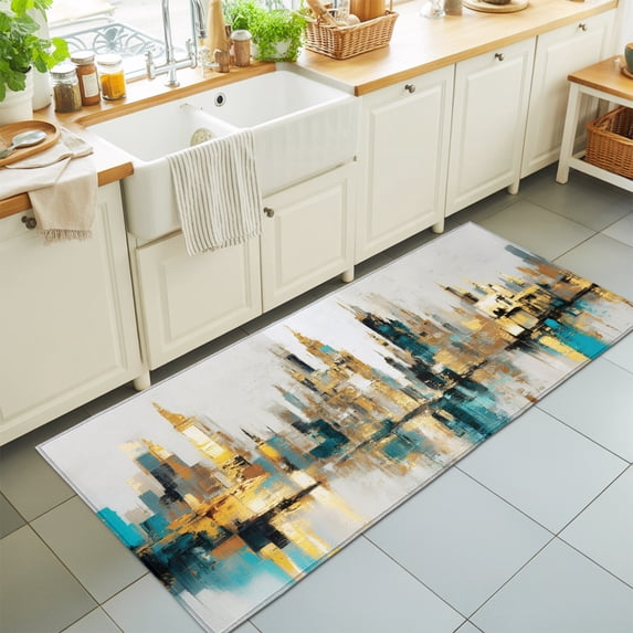 2'x6' Rug Runners for Hallways Kitchen, Golden Teal Ombre Non Slip ...