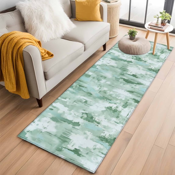 2'x6' Rug Runners for Hallways Kitchen, Green Abstract Non Slip Entryway Beside Floor Carpet Runner, Modern Oil Painted Art Contemporary Washable Laundry Room Bedroom Throw Rugs Mat for Family Pet