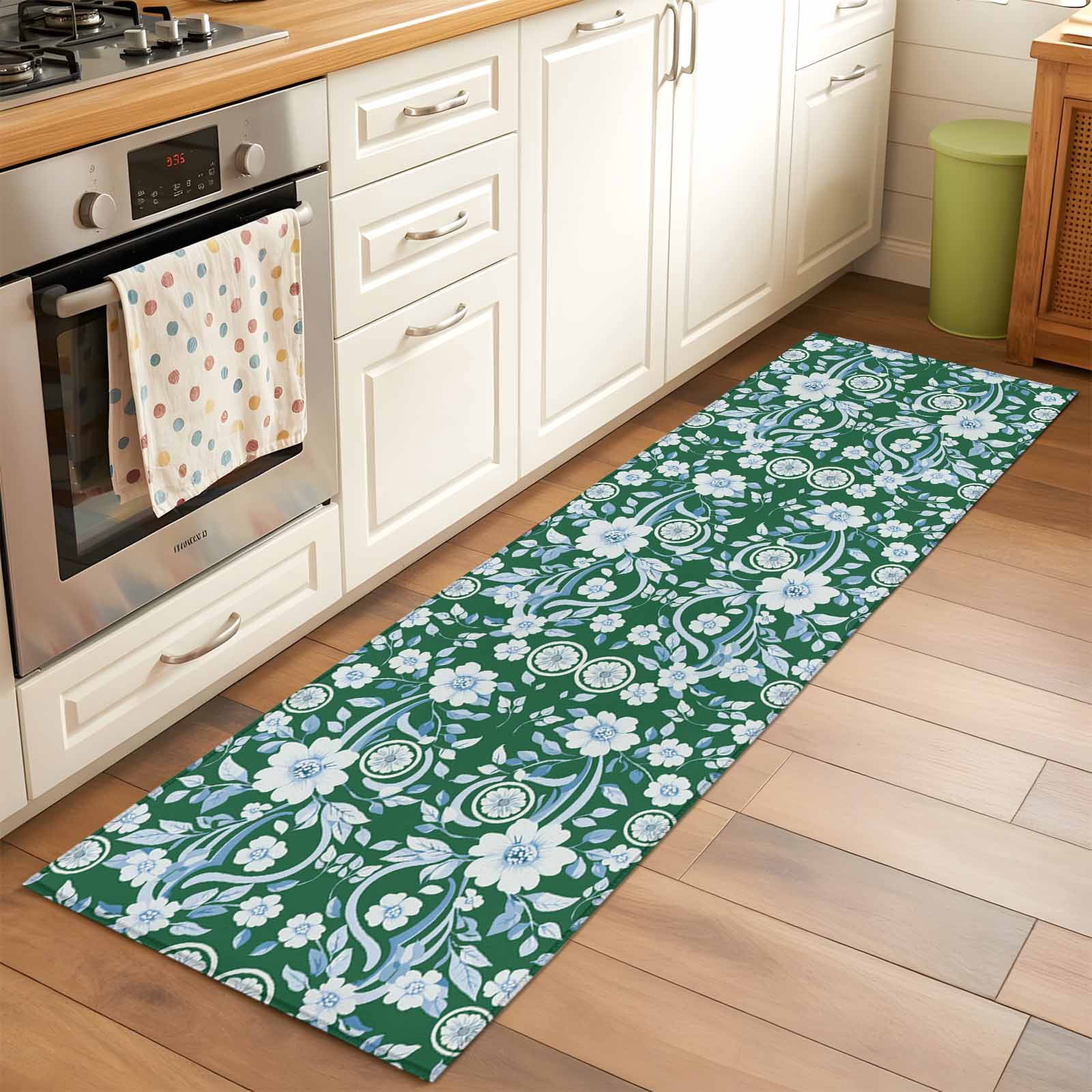 2'x6' Rug Runners for Hallways Kitchen, Green Blue Floral Non Slip ...