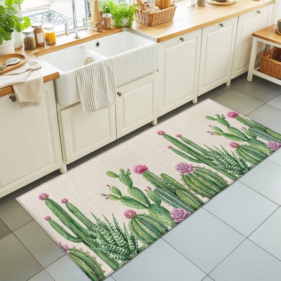 2'x6' Rug Runners for Hallways Kitchen, Green Cactus Tropical Non Slip Entryway Beside Floor Carpet Runner, Summer Vintage Botanical Washable Laundry Room Bedroom Throw Rugs Mat for Family Pet