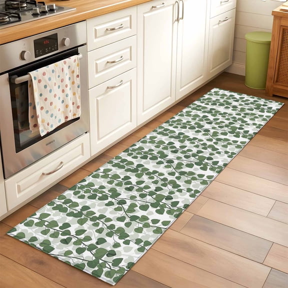 2'x6' Rug Runners for Hallways Kitchen, Green Ivy Leaves Non Slip Entryway Beside Floor Carpet Runner, Spring Botanical Modern Country Washable Laundry Room Bedroom Throw Rugs Mat for Family Pet