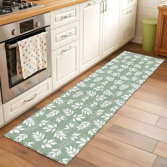 2'x6' Rug Runners for Hallways Kitchen, Green Leaves Non Slip Entryway Beside Floor Carpet Runner, Pastoral Natural Leaf Plants Farmhouse Washable Laundry Room Bedroom Throw Rugs Mat for Family Pet