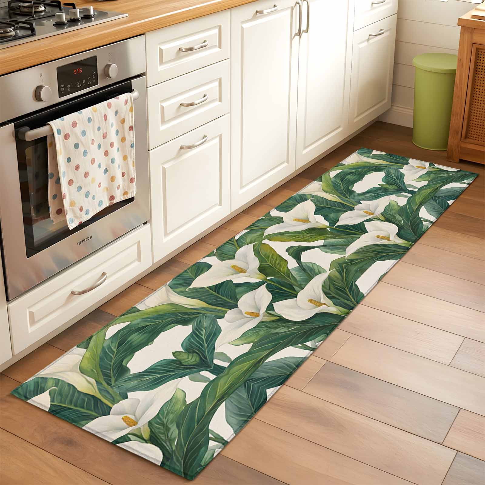 2'x6' Rug Runners for Hallways Kitchen, Green White Botanical Non Slip ...