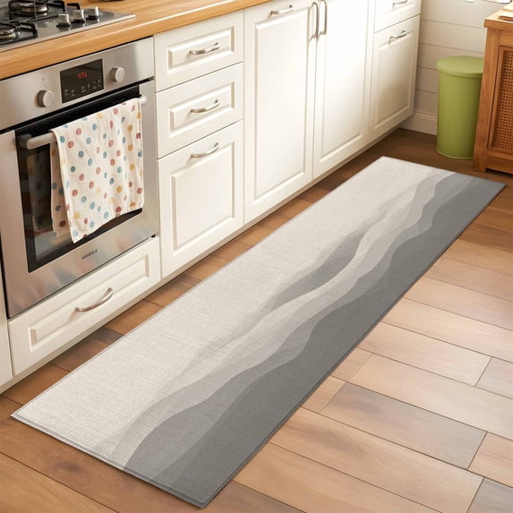2'x6' Rug Runners for Hallways Kitchen, Grey Beige Ombre Non Slip Entryway Beside Floor Carpet Runner, Minimalist Ocean Waves Linen Washable Laundry Room Bedroom Throw Rugs Mat for Family Pet