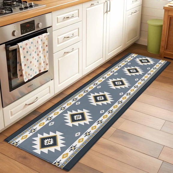 2'x6' Rug Runners for Hallways Kitchen, Grey Geometric Non Slip Entryway Beside Floor Carpet Runner, Boho Aztec Southwest Abstract Plaid Washable Laundry Room Bedroom Throw Rugs Mat for Family Pet