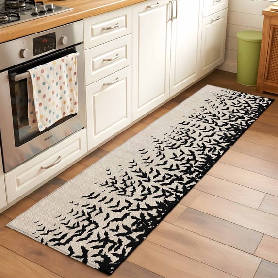2'x6' Rug Runners for Hallways Kitchen, Halloween Non Slip Entryway Beside Floor Carpet Runner, Beige Rustic Horror Bat Spooky Halloween Washable Laundry Room Bedroom Throw Rugs Mat for Family Pet
