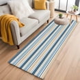 thumbnail image 1 of 2'x6' Rug Runners for Hallways Kitchen, Khaki Blue Striped Non Slip Entryway Beside Floor Carpet Runner, Farmhouse Stripes Modern Abstract Art Laundry Room Bedroom Throw Rugs Mat for Family Pet, 1 of 8
