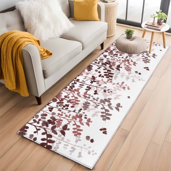 2'x6' Rug Runners for Hallways Kitchen, Leaves Non Slip Entryway Beside Floor Carpet Runner, Pink Brown Summer Botanical Washable Laundry Room Bedroom Throw Rugs Mat for Family Pet