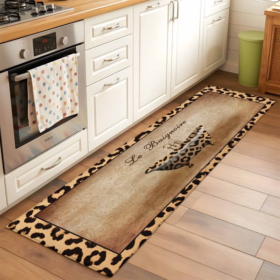2'x6' Rug Runners for Hallways Kitchen, Leopard Printed Non Slip Entryway Beside Floor Carpet Runner, Funny Animals Textured Bathtubs Washable Laundry Room Bedroom Throw Rugs Mat for Family Pet
