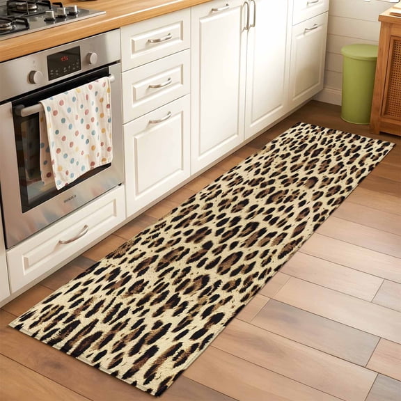 2'x6' Rug Runners for Hallways Kitchen, Leopard Printed Non Slip Entryway Beside Floor Carpet Runner, Modern Animal Fur Patterns Washable Laundry Room Bedroom Throw Rugs Mat for Family Pet