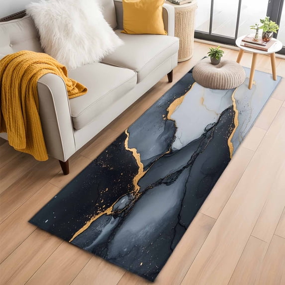 2'x6' Rug Runners for Hallways Kitchen, Marble Black Non Slip Entryway Beside Floor Carpet Runner, Ink Painting Modern Abstract Art Washable Laundry Room Bedroom Throw Rugs Mat for Family Pet