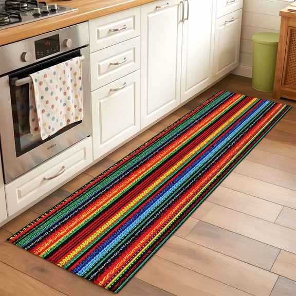 2'x6' Rug Runners for Hallways Kitchen, Mexico Stripes Non Slip Entryway Beside Floor Carpet Runner, Colored Abstract Striped Orange Red Boho Washable Laundry Room Bedroom Throw Rugs Mat