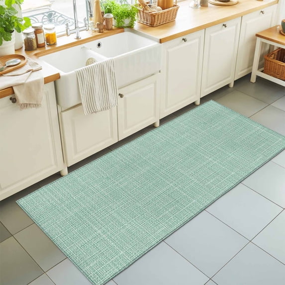 2'x6' Rug Runners for Hallways Kitchen, Mint Green Non Slip Entryway Beside Floor Carpet Runner, Rustic Farmhouse Solid Color Washable Laundry Room Bedroom Throw Rugs Mat for Family Pet