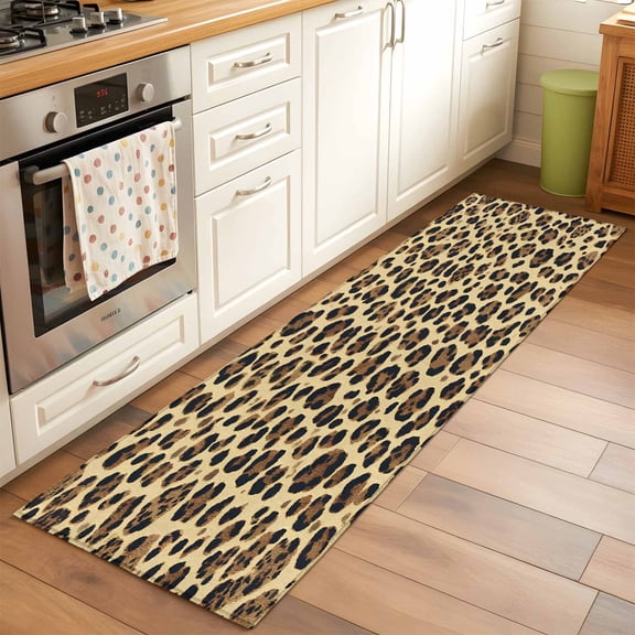 2'x6' Rug Runners for Hallways Kitchen, Modern Leopard Textured Non Slip Entryway Beside Floor Carpet Runner, Chic Animal Fur Printed Washable Laundry Room Bedroom Throw Rugs Mat for Family Pet