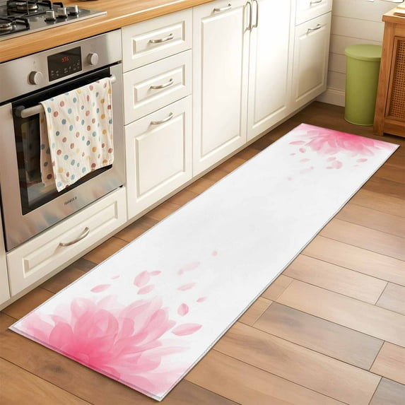 2'x6' Rug Runners for Hallways Kitchen, Modern Pink Non Slip Entryway Beside Floor Carpet Runner, Gradient Floral Abstract Bohemian White Washable Laundry Room Bedroom Throw Rugs Mat for Family Pet