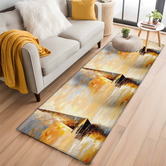2'x6' Rug Runners for Hallways Kitchen, Nautical Ship Non Slip Entryway Beside Floor Carpet Runner, Oil Painting Abstract Modern Washable Laundry Room Bedroom Throw Rugs Mat for Family Pet