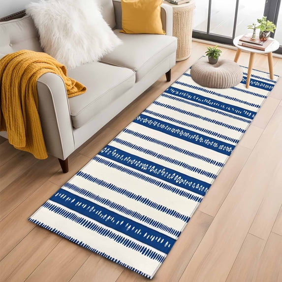 2'x6' Rug Runners for Hallways Kitchen, Navy Blue Boho Non Slip Entryway Beside Floor Carpet Runner, Southwestern Striped Abstract Washable Laundry Room Bedroom Throw Rugs Mat for Family Pet