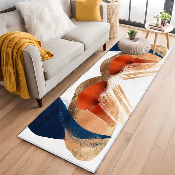 2'x6' Rug Runners for Hallways Kitchen, Navy Blue Burnt Orange Non Slip Entryway Beside Floor Carpet Runner, Geometric Abstract Contemporary Laundry Room Bedroom Throw Rugs Mat for Family Pet