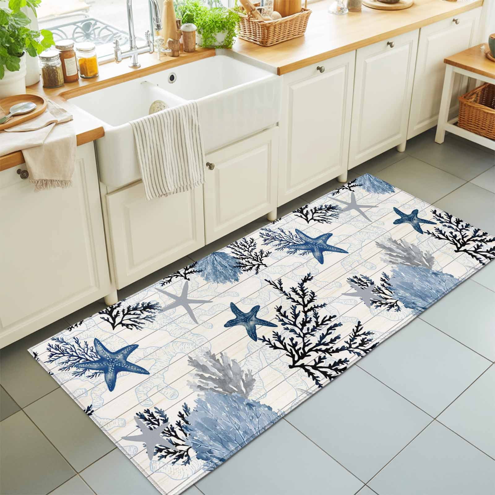2'x6' Rug Runners for Hallways Kitchen, Navy Blue Sea Turtle Coastal ...