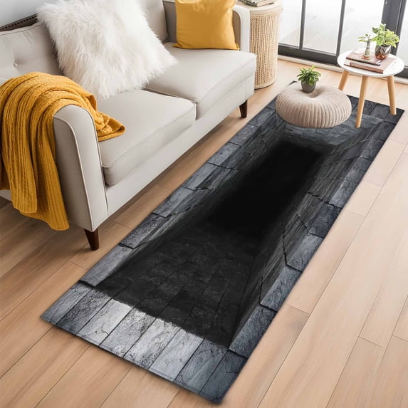 2'x6' Rug Runners for Hallways Kitchen, Optical Illusion Non Slip Entryway Beside Floor Carpet Runner, Abstract 3D Black Grey Looks Like Holes Laundry Room Bedroom Throw Rugs Mat for Family Pet