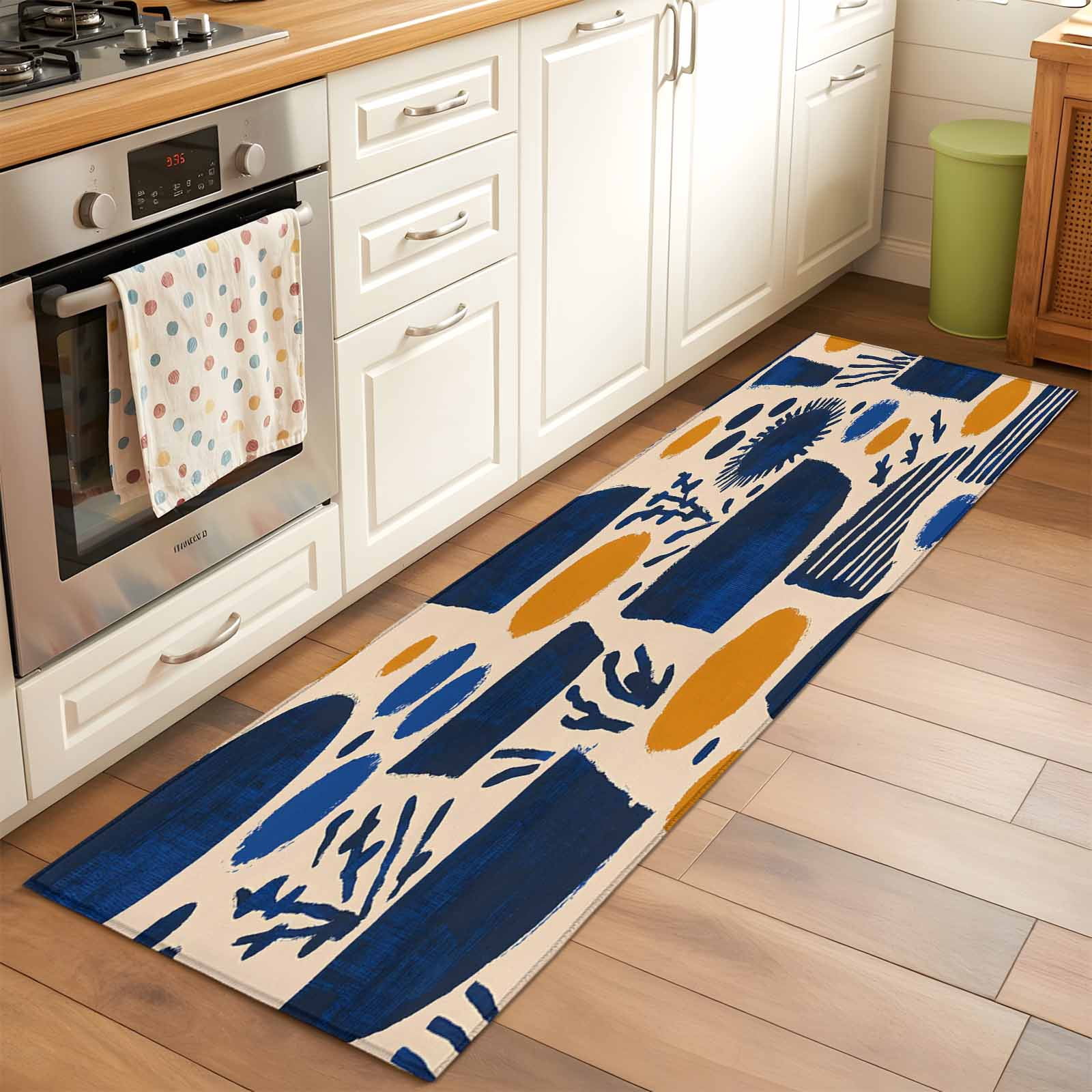 2'x6' Rug Runners for Hallways Kitchen, Orange Blue Color Block Non ...