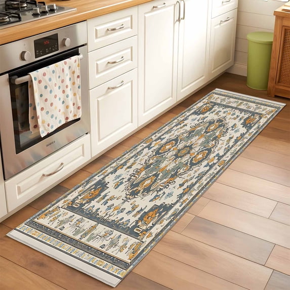 2'x6' Rug Runners for Hallways Kitchen, Orange Boho Non Slip Entryway Beside Floor Carpet Runner, Southwestern Geometric Vintage Ethnic Washable Laundry Room Bedroom Throw Rugs Mat for Family Pet