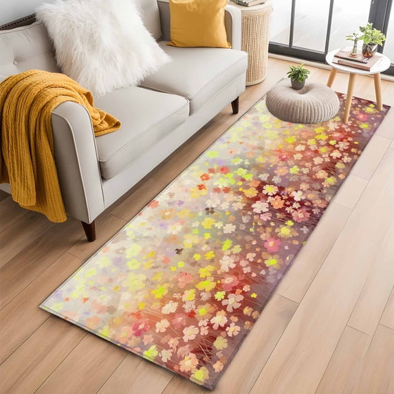 2'x6' Rug Runners for Hallways Kitchen, Orange Spring Floral Non Slip Entryway Beside Floor Carpet Runner, Modern Oil Painted Daisy Botanical Washable Laundry Room Bedroom Throw Rugs Mat