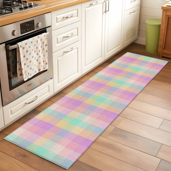 2'x6' Rug Runners for Hallways Kitchen, Pink Blue Plaid Non Slip Entryway Beside Floor Carpet Runner, Buffalo Checkered Modern Gingham Lattice Laundry Room Bedroom Throw Rugs Mat for Family Pet