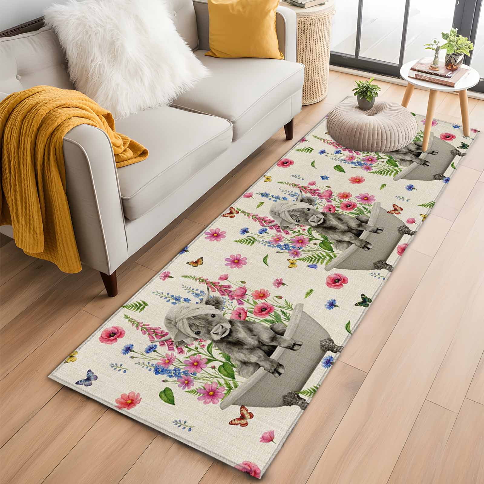 Butterfly Runner Rug 2'x6' Rug Runners for Hallways Kitchen, Pink Flowers Yak Non Slip ...