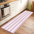 thumbnail image 1 of 2'x6' Rug Runners for Hallways Kitchen, Pink Stripe Non Slip Entryway Beside Floor Carpet Runner, Modern Simple Geometric White Striped Washable Laundry Room Bedroom Throw Rugs Mat for Family Pet, 1 of 8