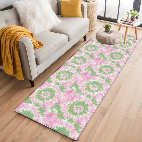 2'x6' Rug Runners for Hallways Kitchen, Pink Teal Non Slip Entryway Beside Floor Carpet Runner, Modern Tie Dyeing Contemporary Abstract Art Washable Laundry Room Bedroom Throw Rugs Mat for Family Pet