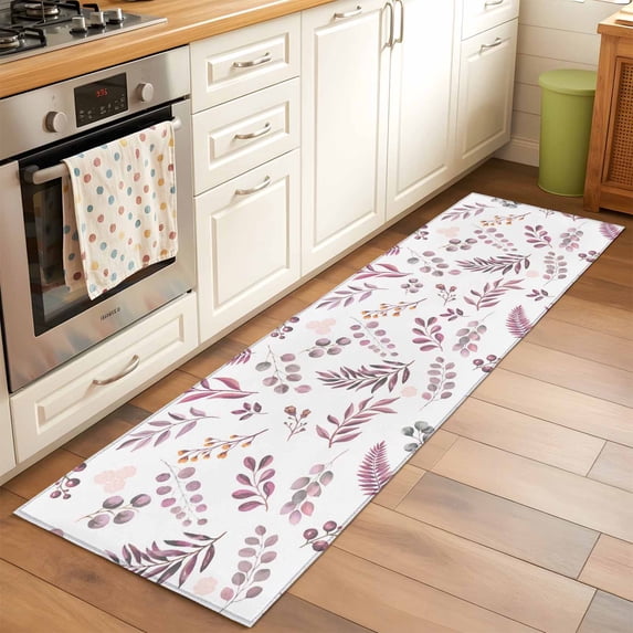 2'x6' Rug Runners for Hallways Kitchen, Purple Leaves Farm Non Slip Entryway Beside Floor Carpet Runner, Herbs Flowers Pastoral Country Washable Laundry Room Bedroom Throw Rugs Mat for Family Pet