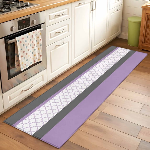 2'x6' Rug Runners for Hallways Kitchen, Purple Morocco Non Slip Entryway Beside Floor Carpet Runner, Boho Stitching Pattern Stripes Grey Washable Laundry Room Bedroom Throw Rugs Mat for Family Pet