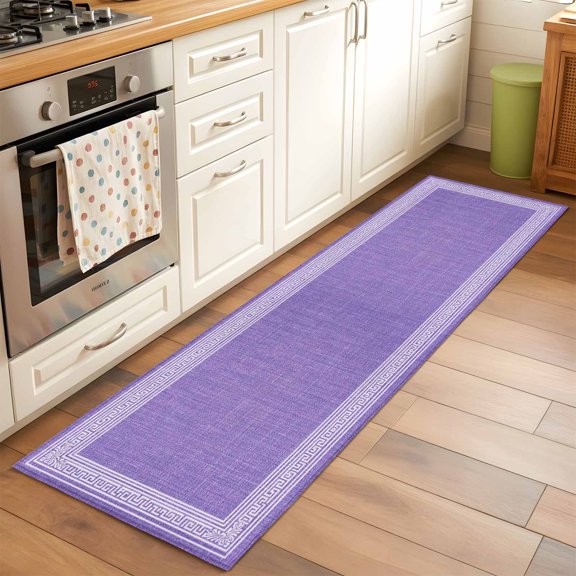 2'x6' Rug Runners for Hallways Kitchen, Purple Retro Greek Key Non Slip Entryway Beside Floor Carpet Runner, Geometric Greece Ancient Rustic Laundry Room Bedroom Throw Rugs Mat for Family Pet