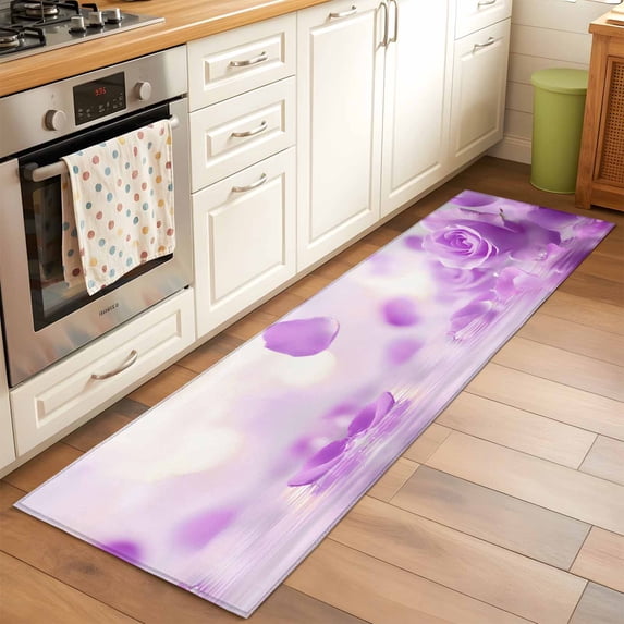 2'x6' Rug Runners for Hallways Kitchen, Purple Rose Fantasy Non Slip Entryway Beside Floor Carpet Runner, Elegance Floral Romantic Reflection Washable Laundry Room Bedroom Throw Rugs Mat