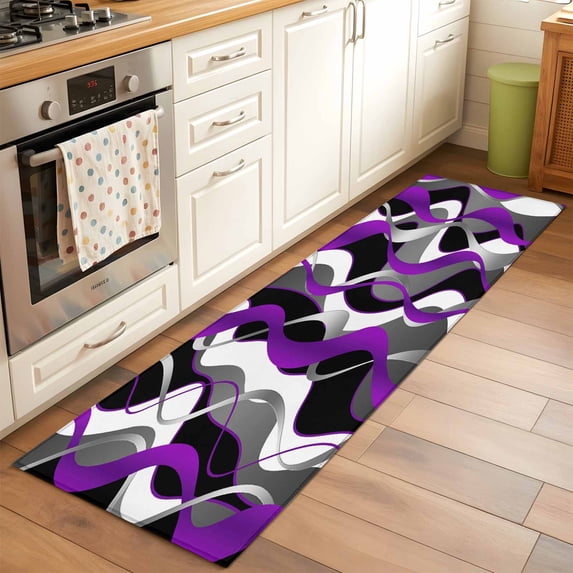 2'x6' Rug Runners for Hallways Kitchen, Purple Stripe Non Slip Entryway Beside Floor Carpet Runner, Black Grey White Gradient Striped Geometric Laundry Room Bedroom Throw Rugs Mat for Family Pet