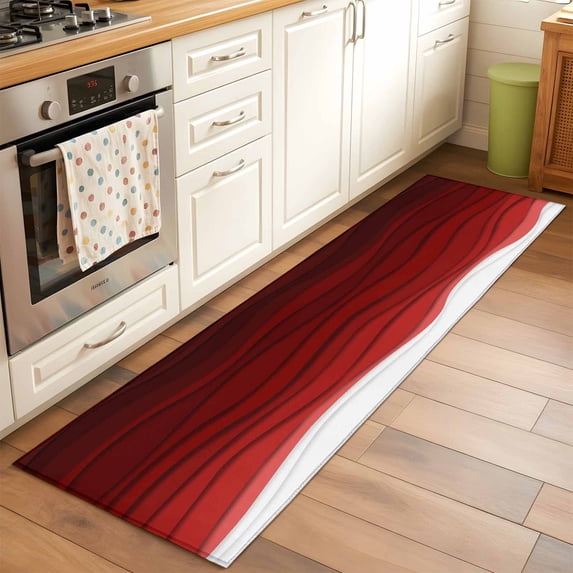 2'x6' Rug Runners for Hallways Kitchen, Red Ombre Stripes Non Slip Entryway Beside Floor Carpet Runner, Modern Abstract Sea Waves Aesthetic Washable Laundry Room Bedroom Throw Rugs Mat for Family Pet