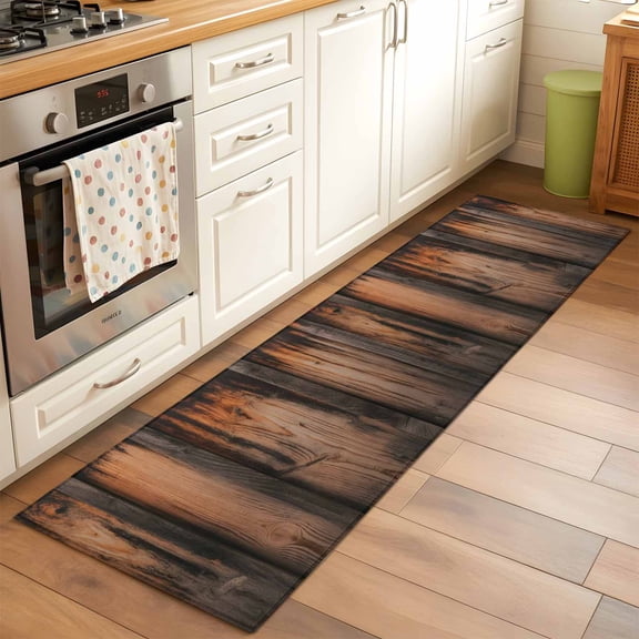 2'x6' Rug Runners for Hallways Kitchen, Retro Farmhouse Non Slip Entryway Beside Floor Carpet Runner, Brown Wooden Grain Cabin Country Plank Laundry Room Bedroom Throw Rugs Mat for Family Pet